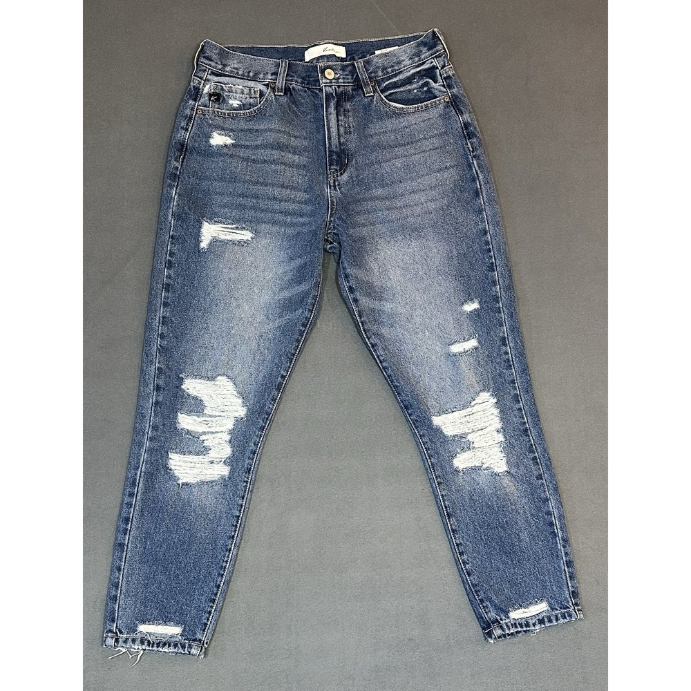 Kancan Jeans Womens Size 9 High Rise Dark Denim Distressed 100% Cotton‎